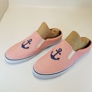 GH Bass Navigate Slide Womans Sz 9 White Red Blue Fabric Mule Clog Slip On